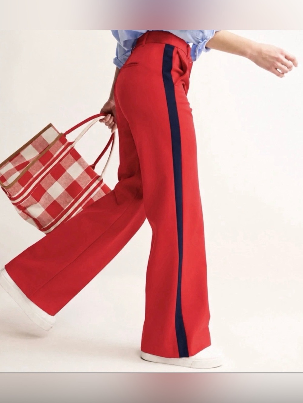 Boden Red With Navy Side Stripe Wide Leg Trousers Pants